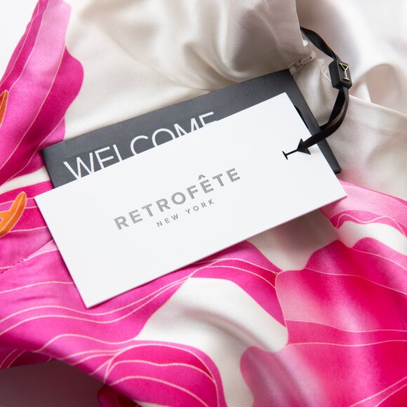 Retrofête Adelaide Floral Silk Halter Mini Dress Pink Yellow White Large New - Picture 4 of 9